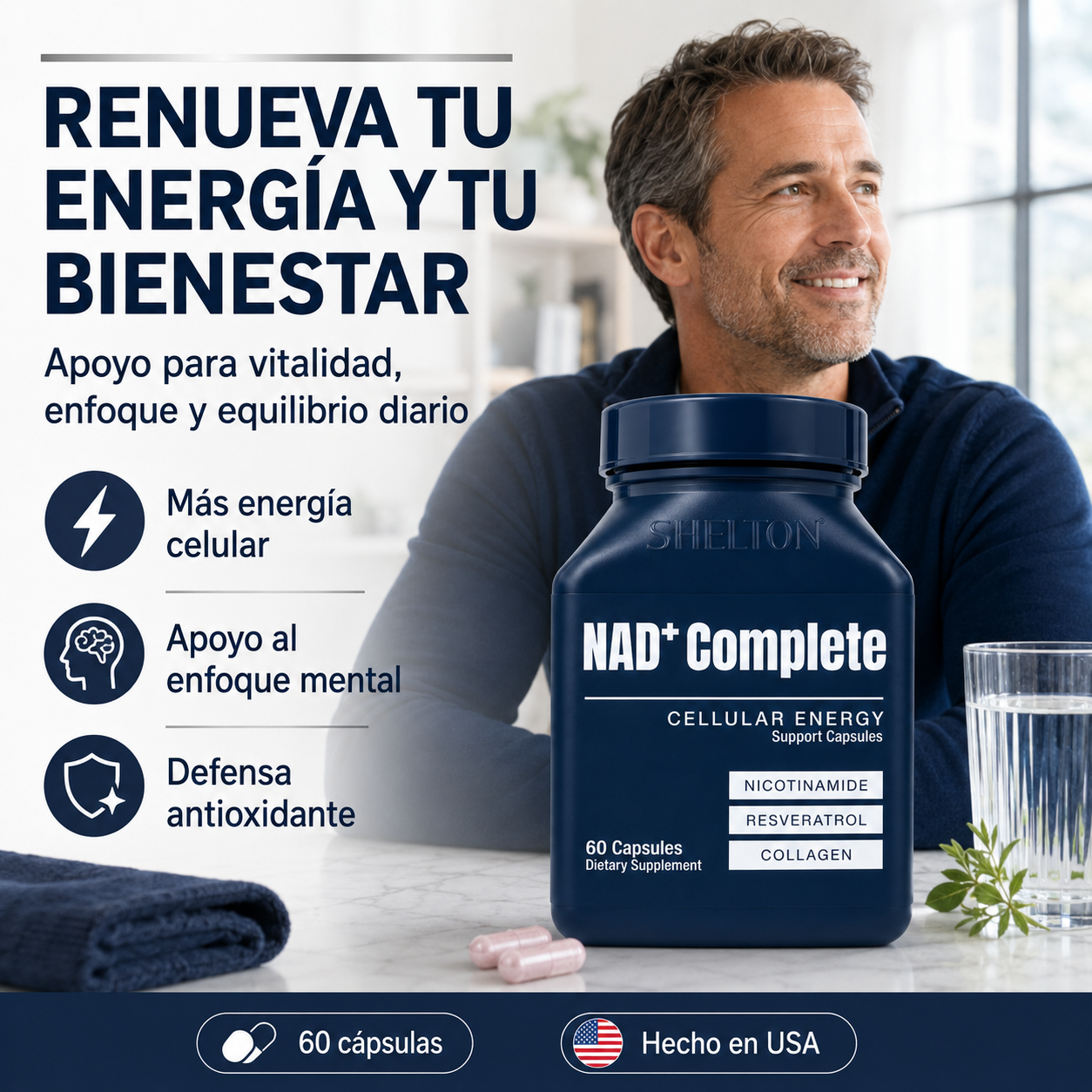 NAD+ Complete Shelton | Energía Celular, Enfoque y Vitalidad | Envío Gratis RD