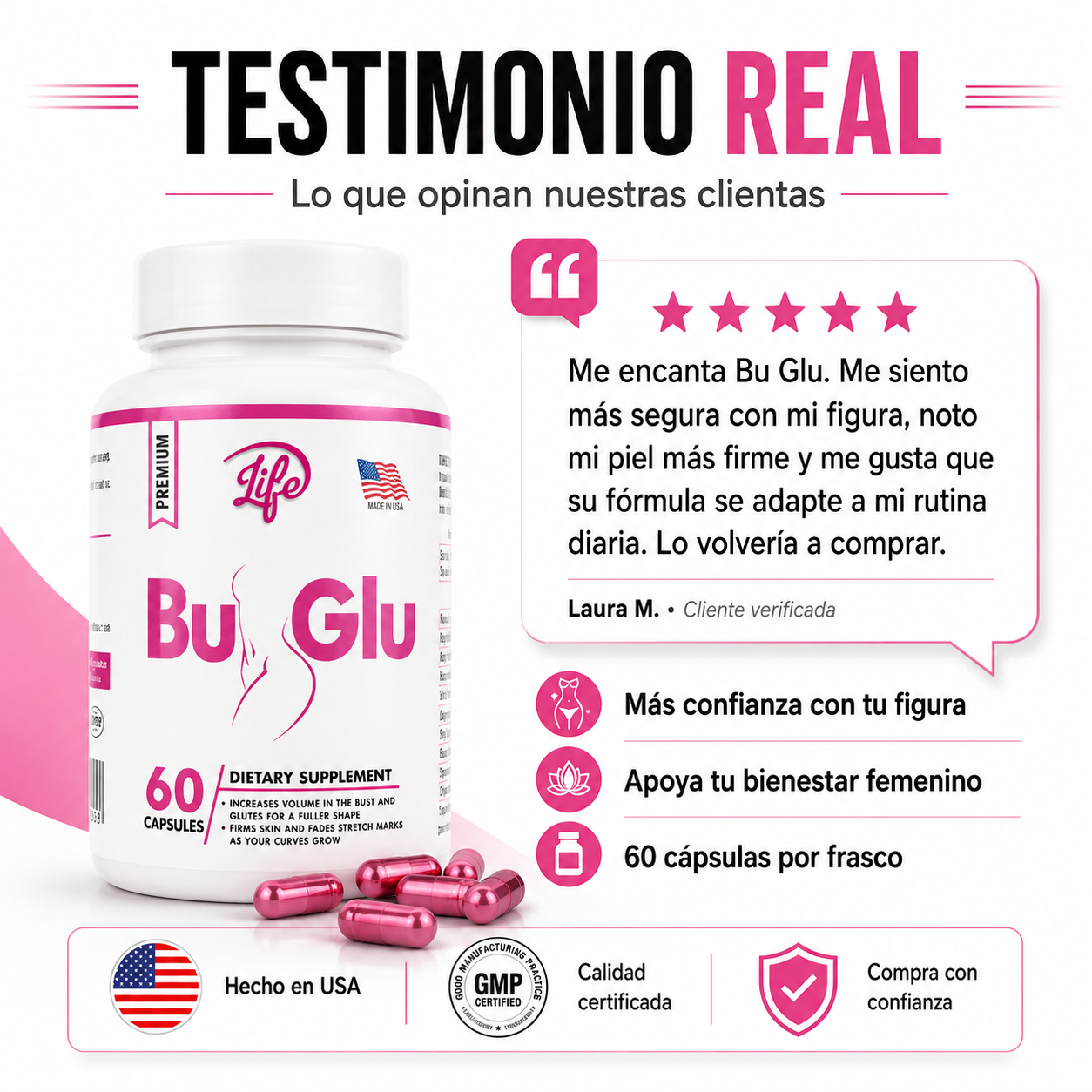 BU-GLU | Suplemento Femenino para Curvas, Firmeza y Equilibrio | Envío Gratis RD