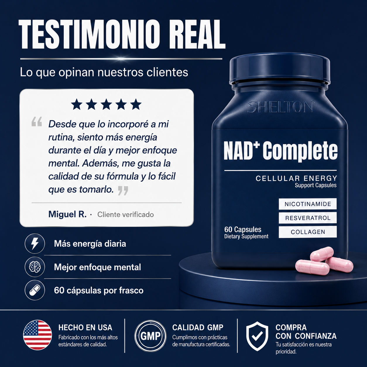 NAD+ Complete Shelton | Energía Celular, Enfoque y Vitalidad | Envío Gratis RD
